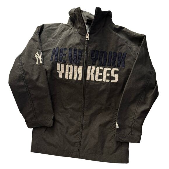 NewYork Yankees MLB Adidas grey navy full zip jacket hood MLB Small Youth 8 EUC - Picture 6 of 7